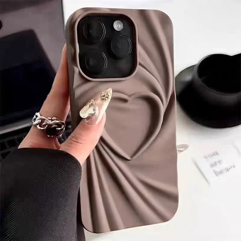 3D Heart Shape Design Embossed Wrinkle Cute Silk Pattern Silicone Fashion Aesthetic Cover